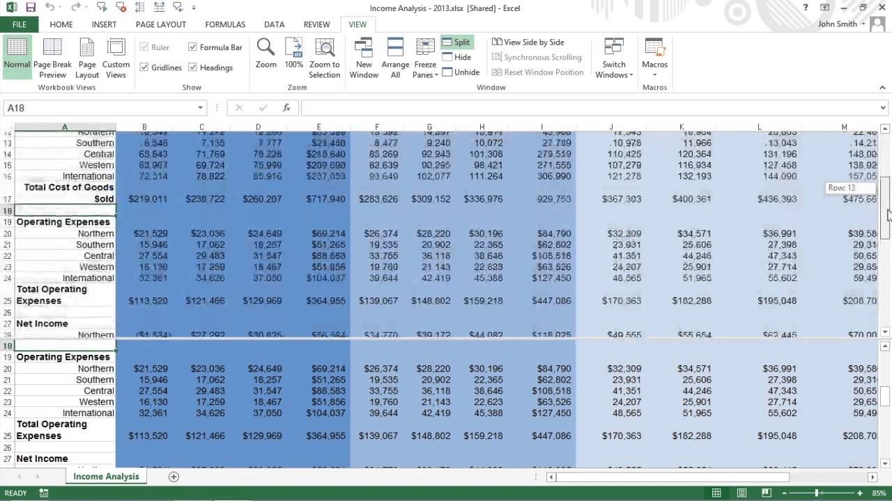 How To Split The Excel 2013 Worksheet Into Windows For Dummies YouTube