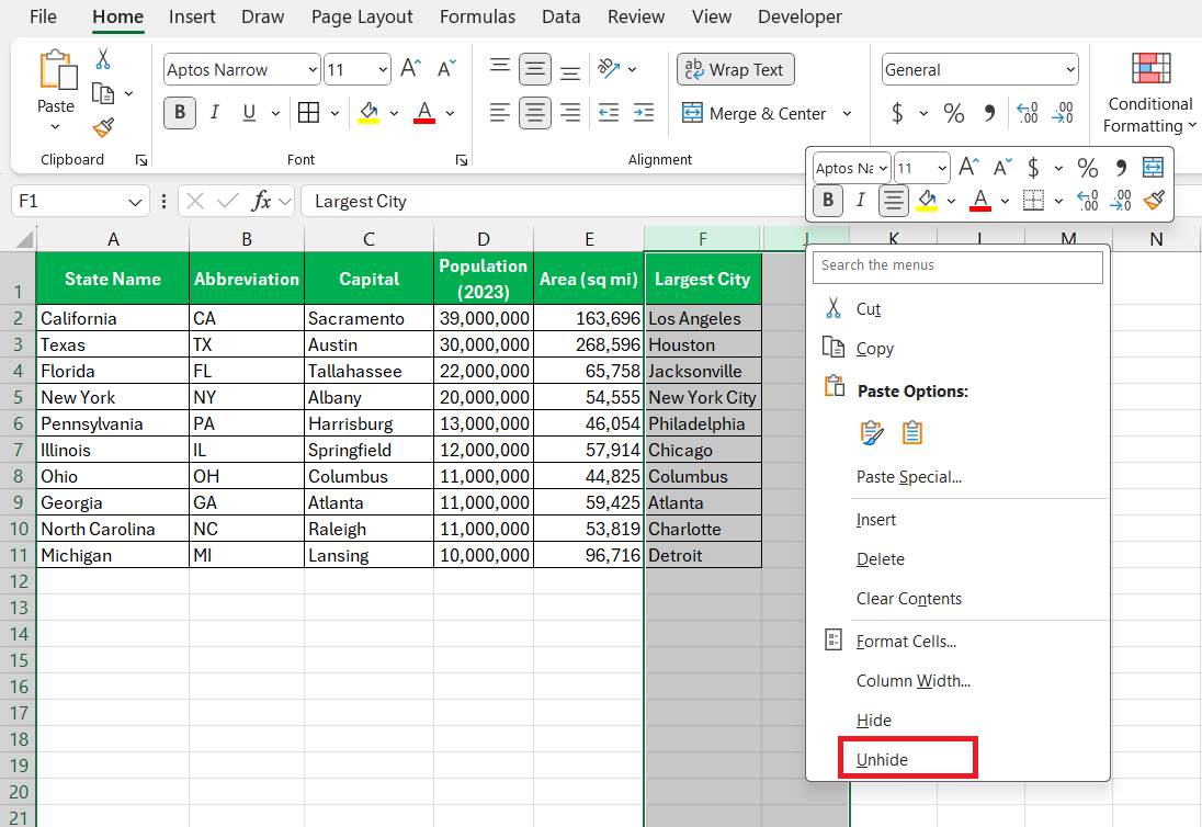 How To Unhide Column In Excel Step By Step Guide MyExcelOnline