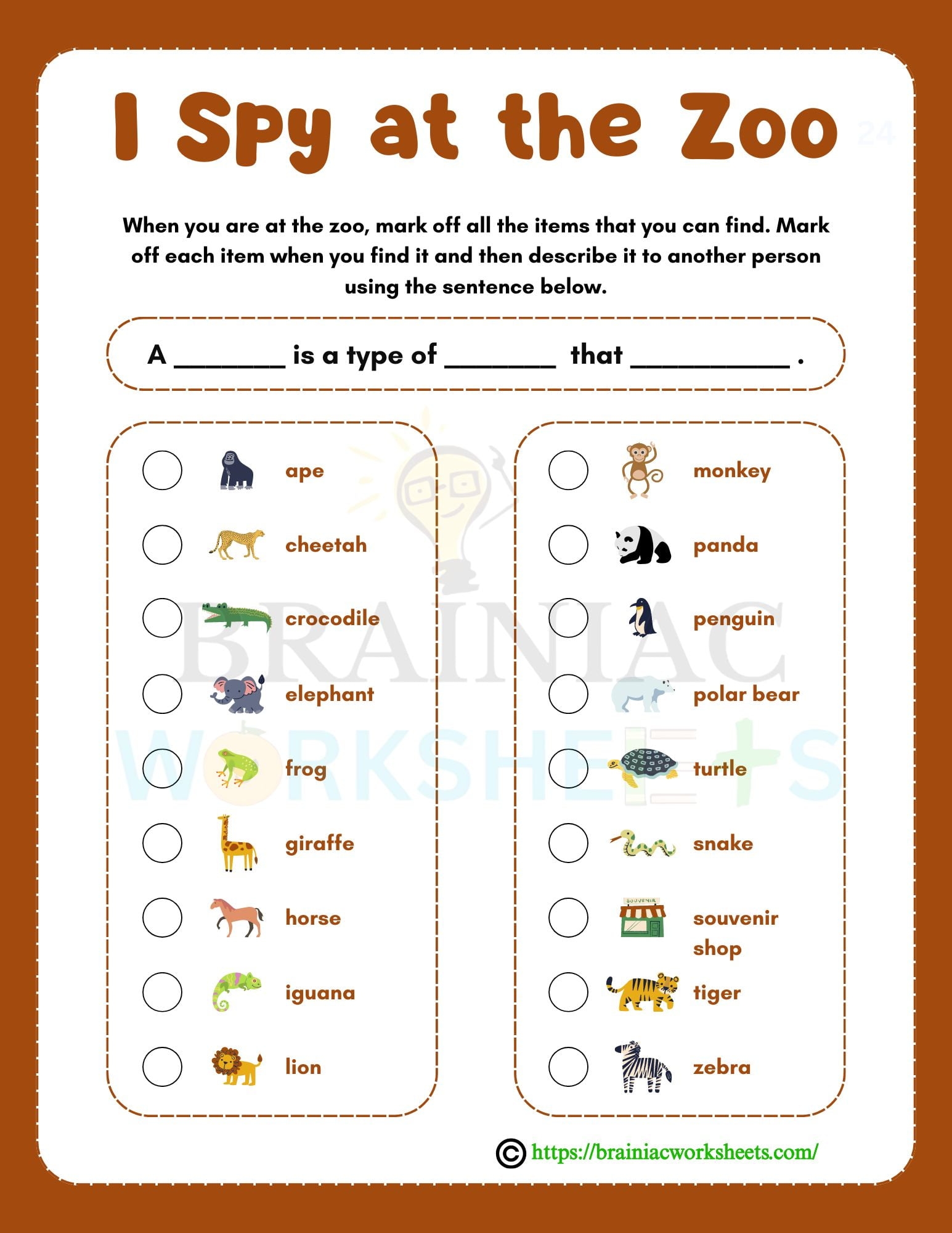 I Spy At The Zoo Class 5 Science Activity Worksheet Brainiac Worksheets