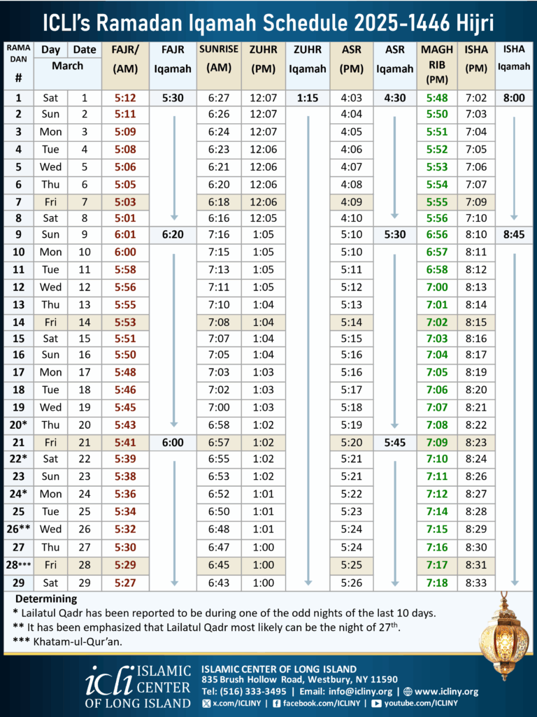 ICLI s Ramadan Schedule 2025 Islamic Center Of Long Island