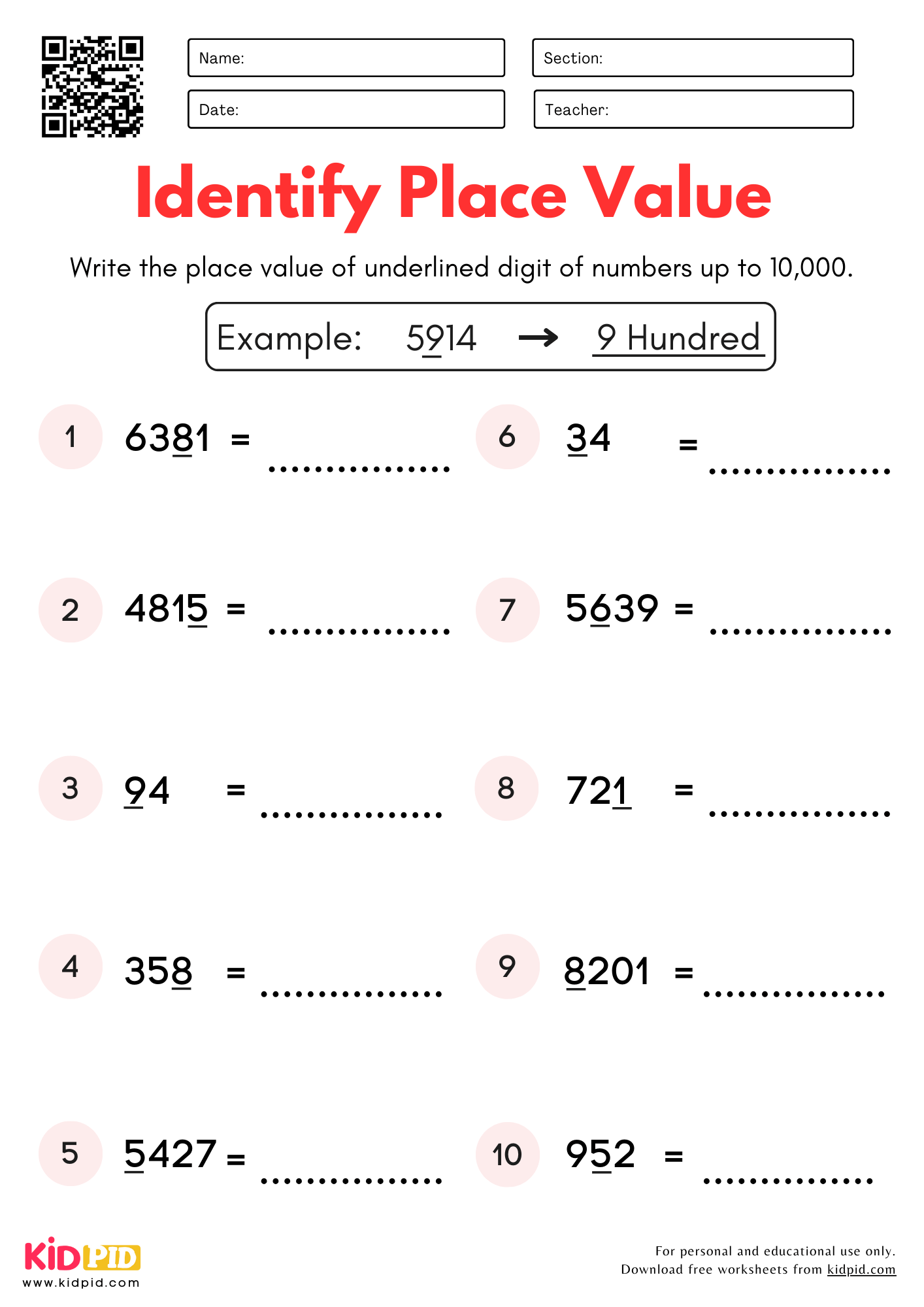 Identify Place Value Worksheet For Grade 3 Kidpid