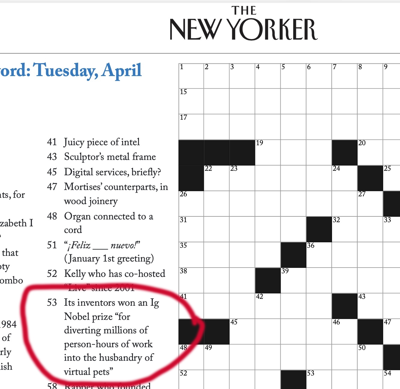 Ig Nobel Prizes In The New Yorker Crossword Puzzle