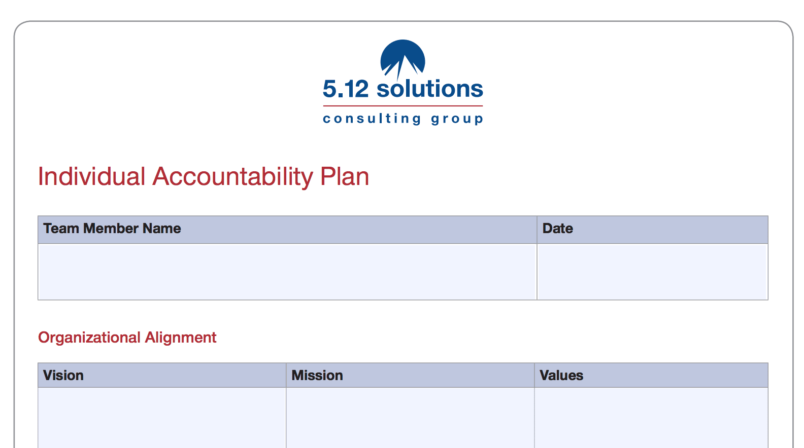 Individual Accountability Plan Worksheet 5 12 Solutions Consulting Group