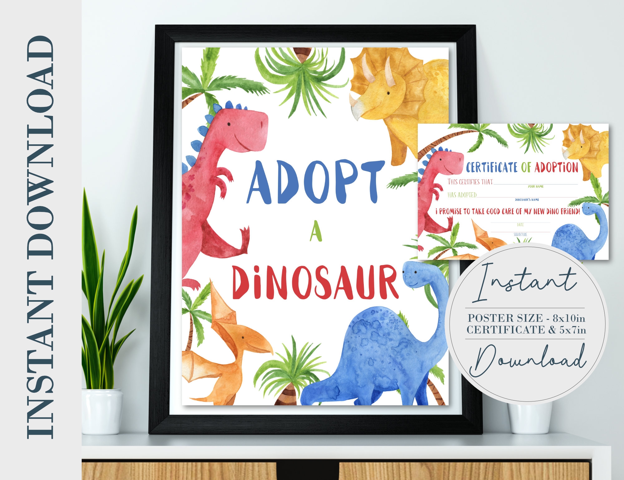 INSTANT DOWNLOAD Dinosaur Adoption Poster Certificate Dinosaurs Adopt A Dinosaur Birthday Template Stomp Chomp Roar Party BI013 Etsy