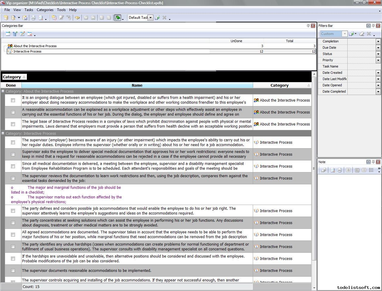Interactive Process Checklist To Do List Organizer Checklist PIM Time And Task Management Software For Better Personal And Business Productivity