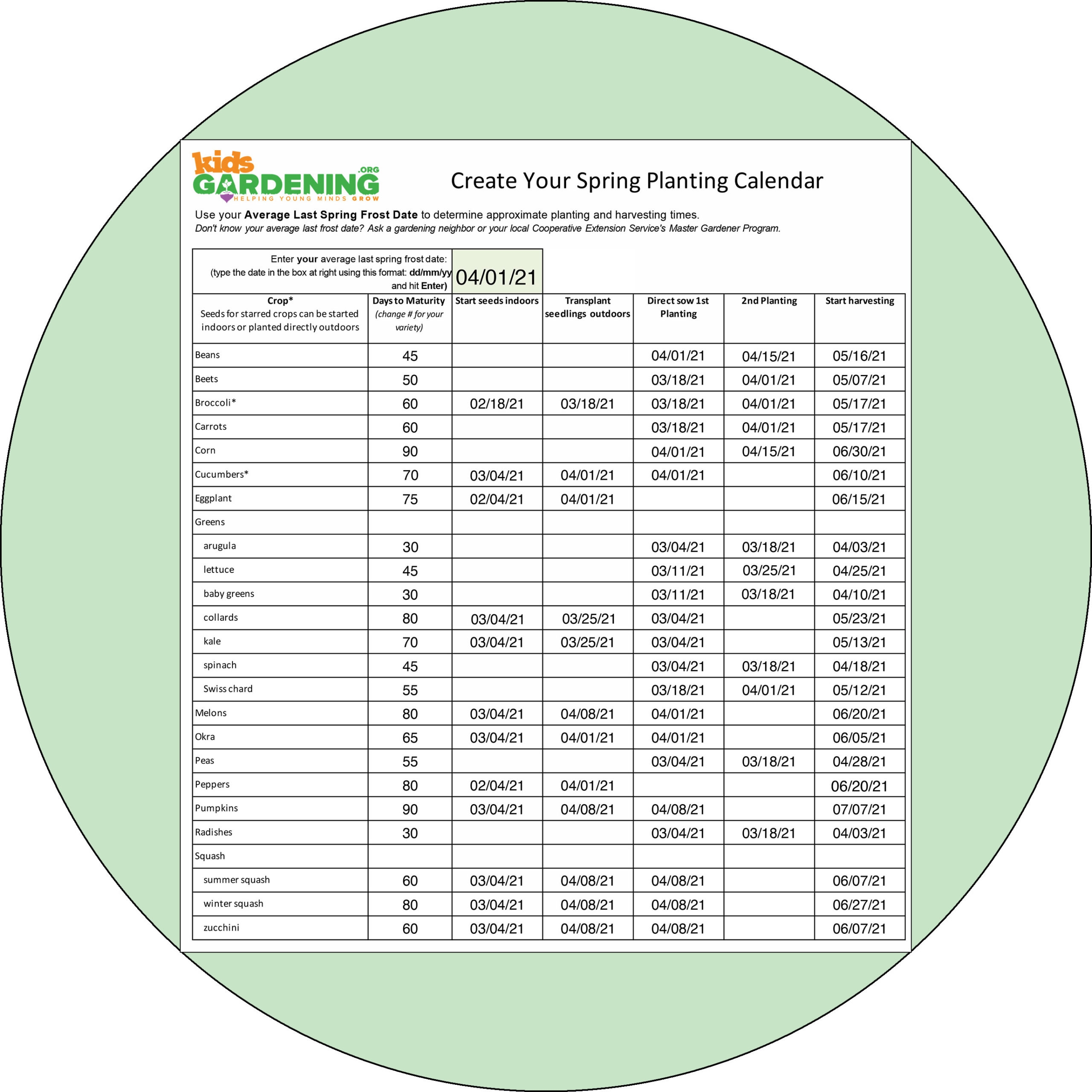 Interactive Spring Planting Calendar KidsGardening
