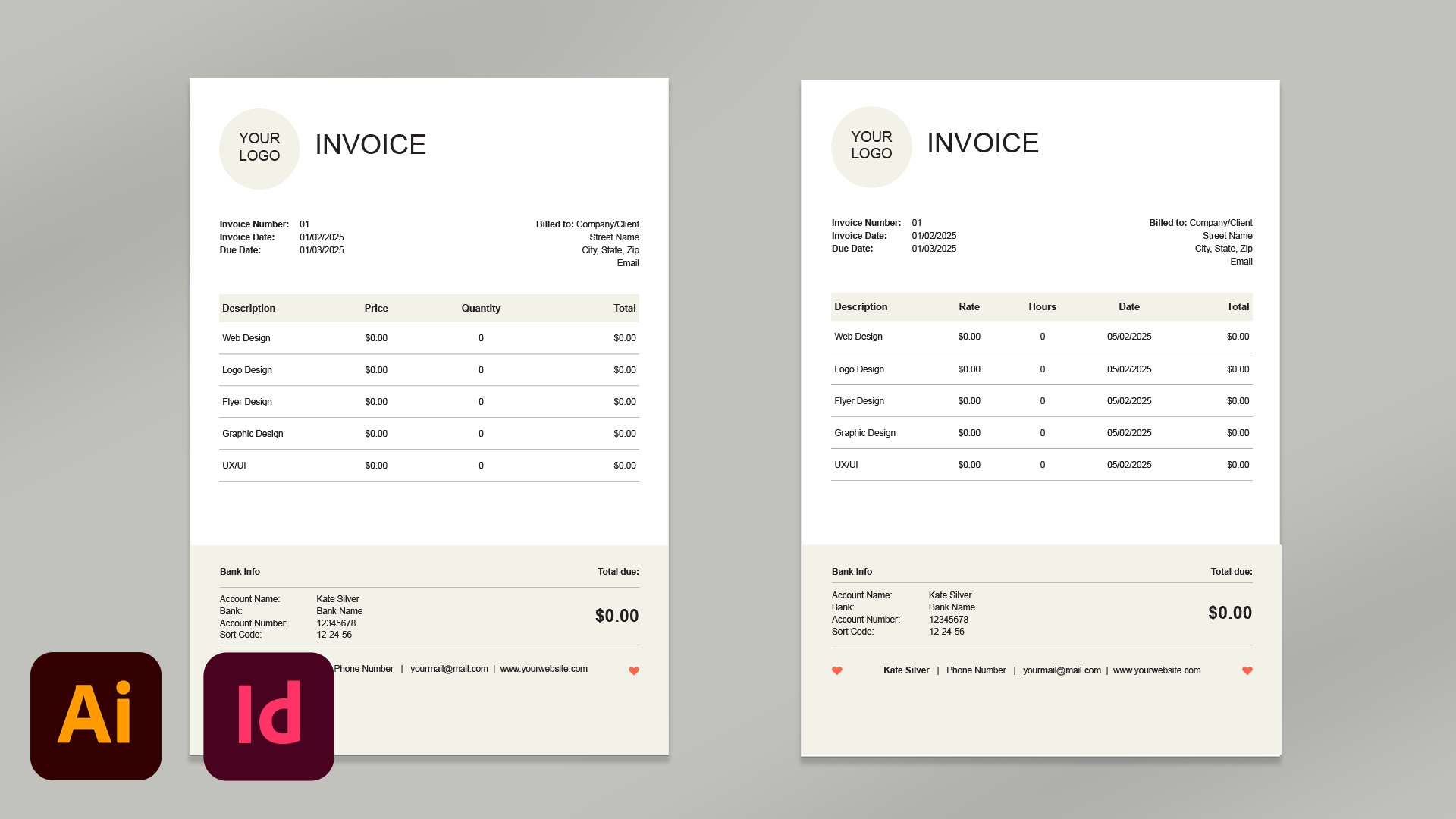 Invoice Template For Freelancers Adobe InDesign Illustrator Buy Templates Skillshare
