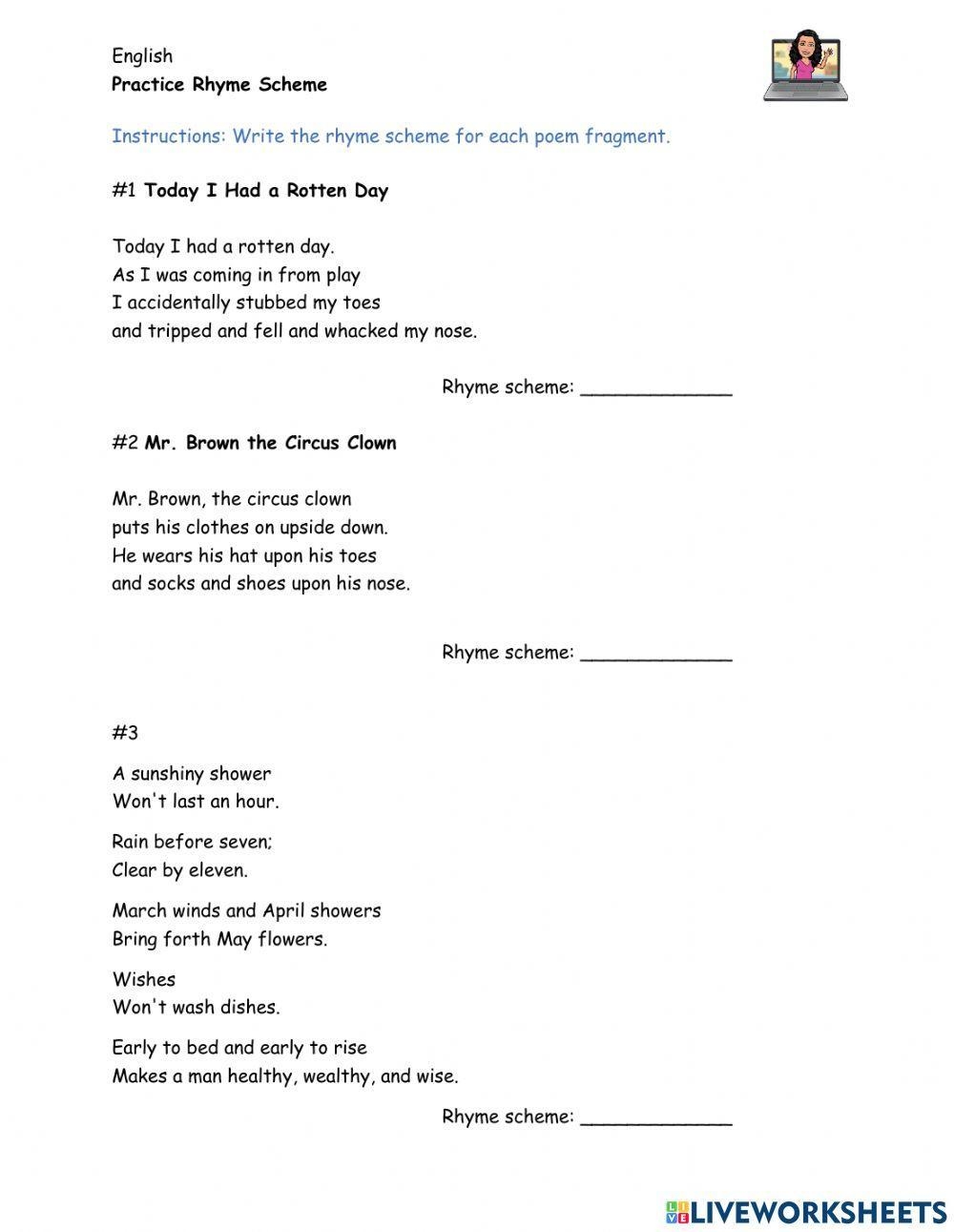 IXL Label The Rhyme Scheme 5th Grade Language Arts Worksheets Library
