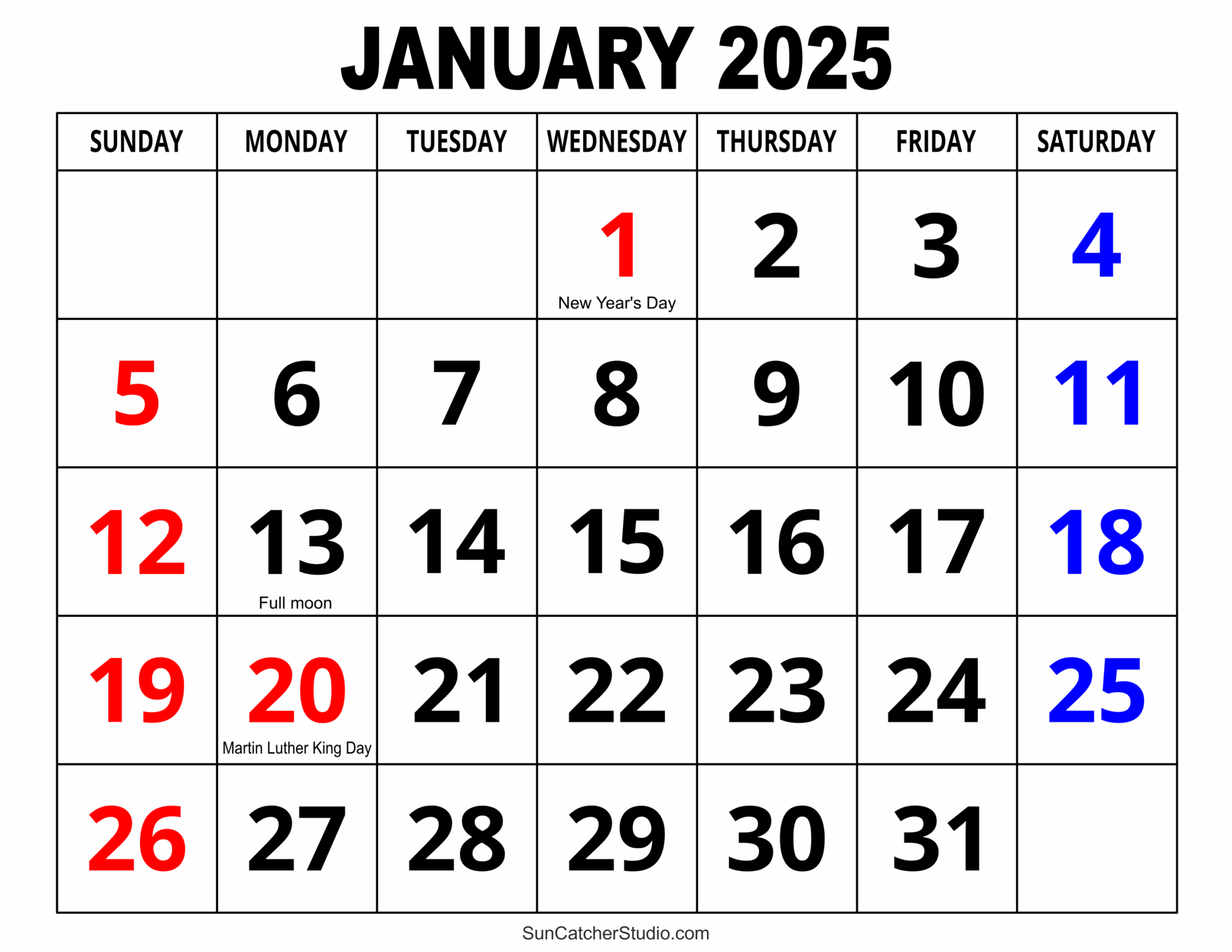 printable january 2025 calendar