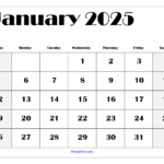 January 2025 Calendar Printable PDF Template With Holidays