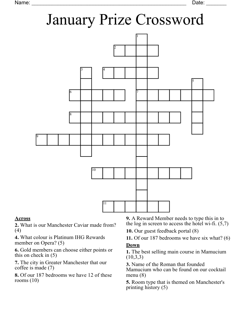 January Prize Crossword WordMint January Prize Crossword WordMint