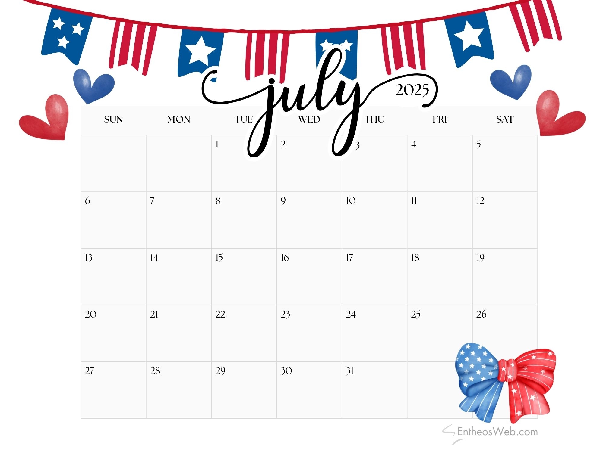 blank july 2025 calendar