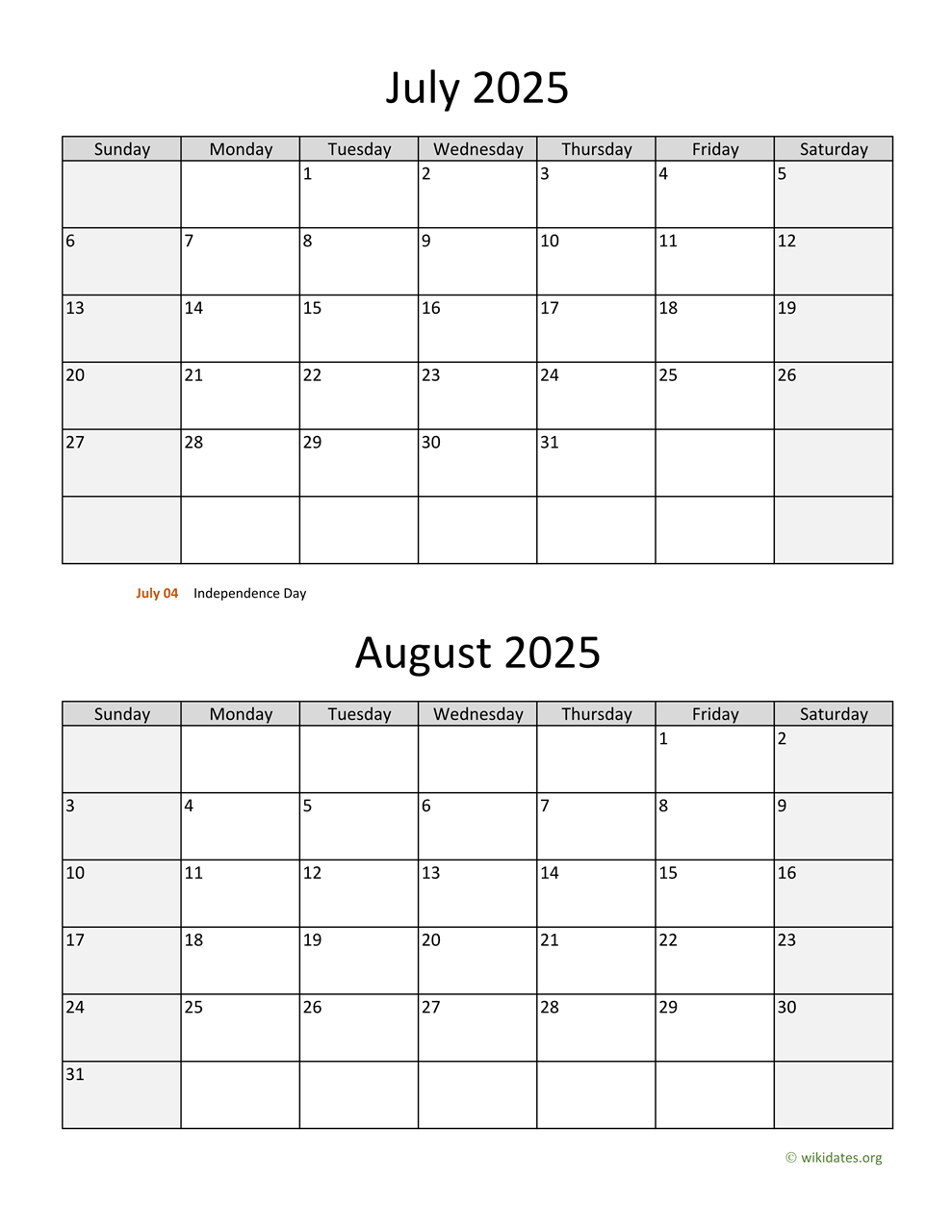 July And August 2025 Calendar WikiDates July And August 2025 Calendar WikiDates