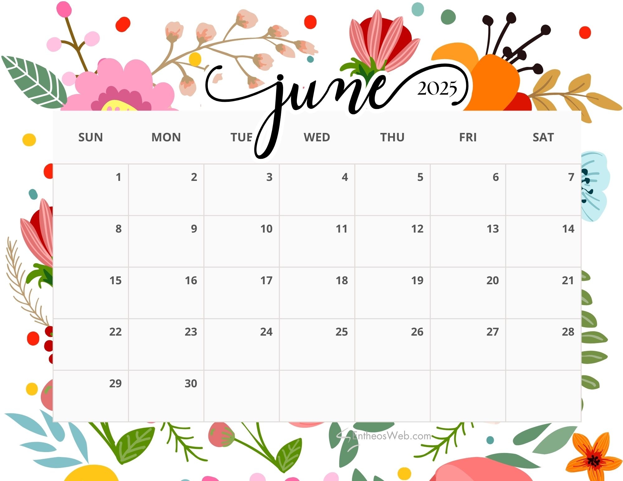 June 2025 calendar printable