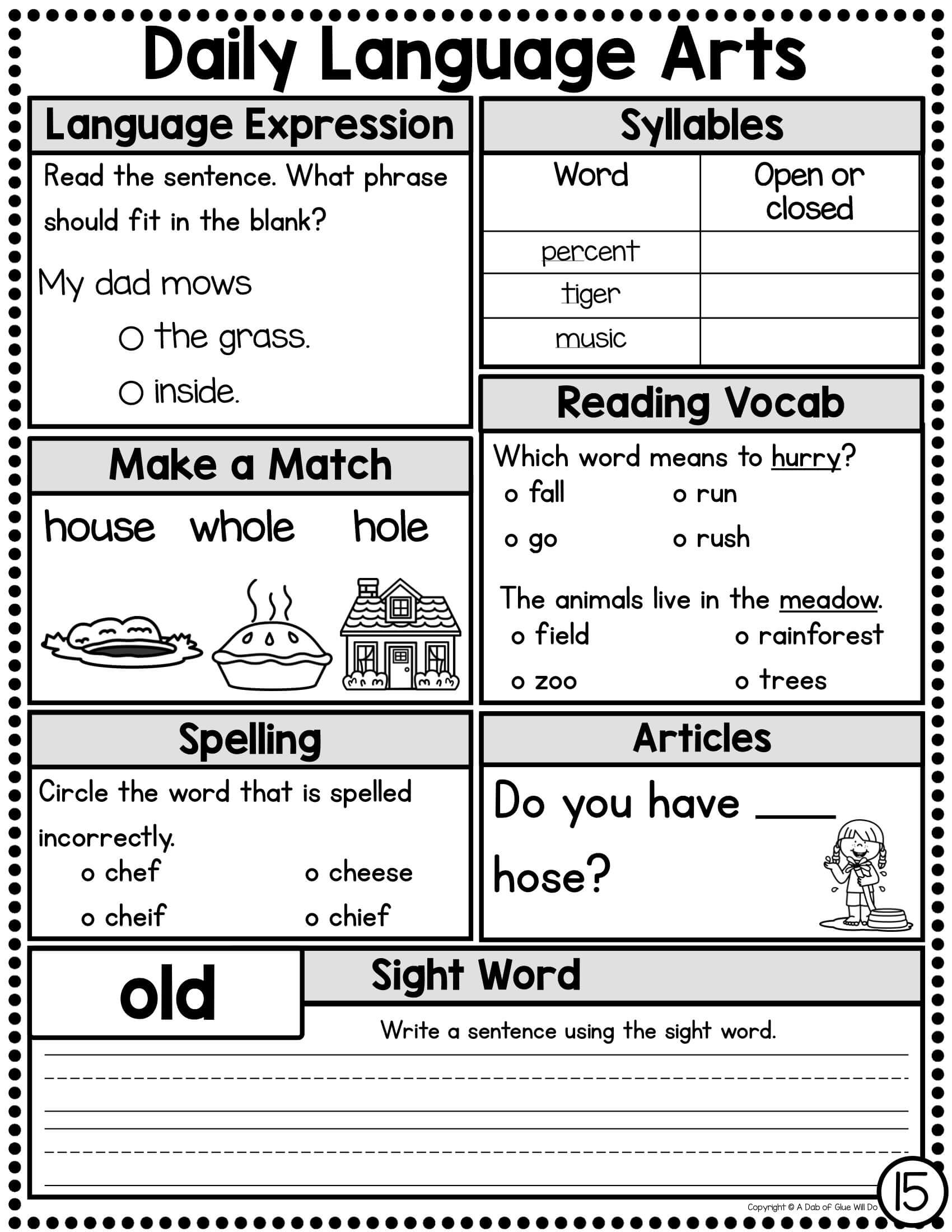June Daily Literacy Review Journal For First Grade A Dab Of Glue Will Do
