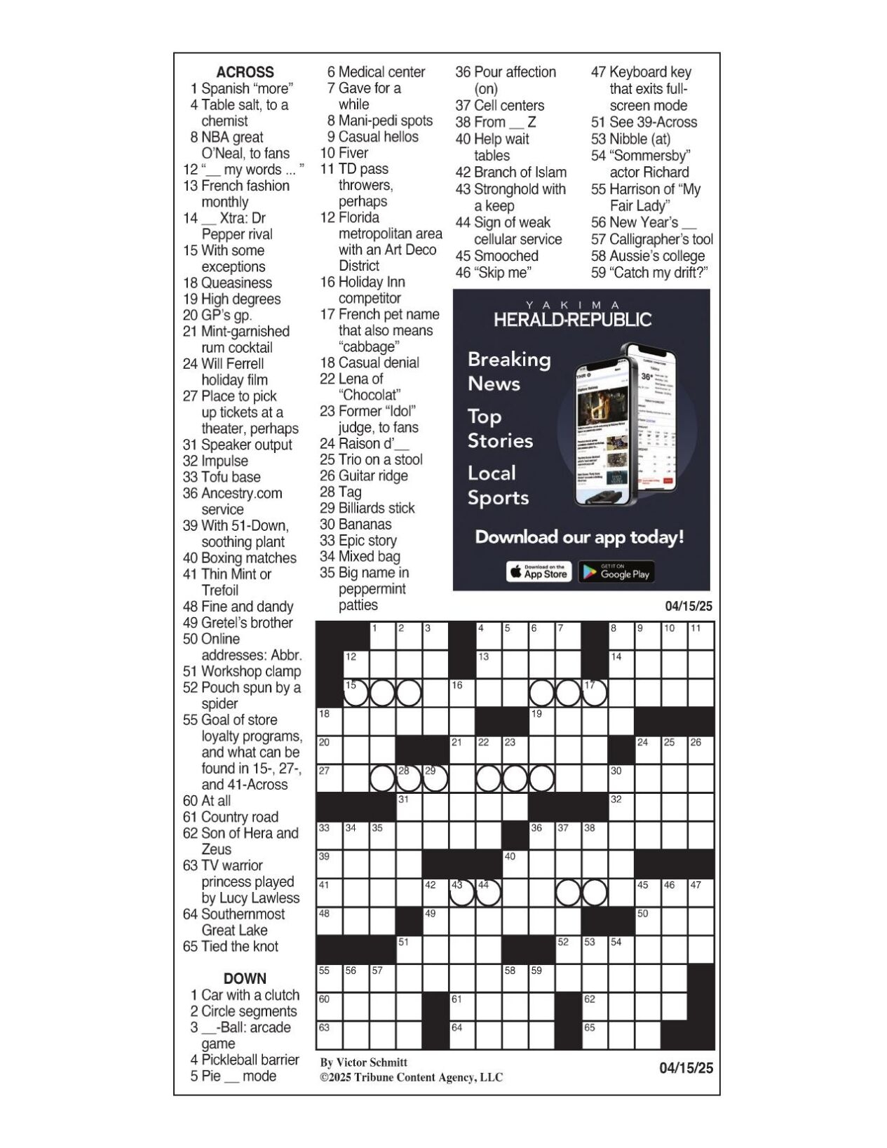 LA Times Crossword April 15 2025 Crosswords Yakimaherald