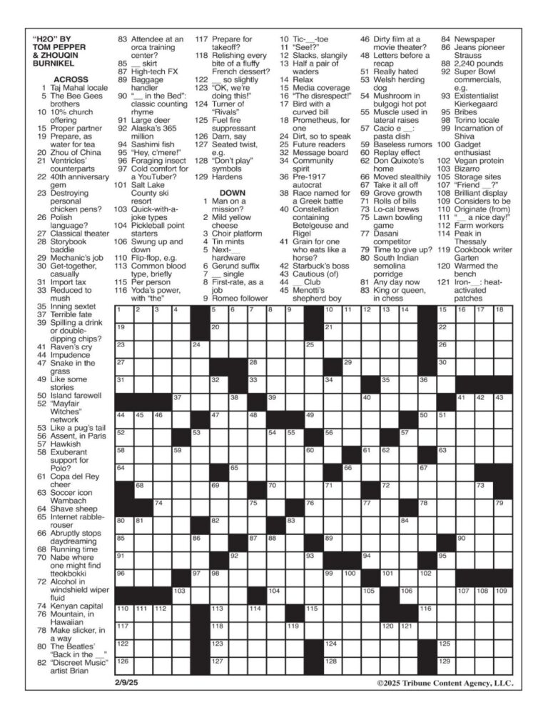 LA Times Crossword Feb 9 2025 Crosswords Yakimaherald