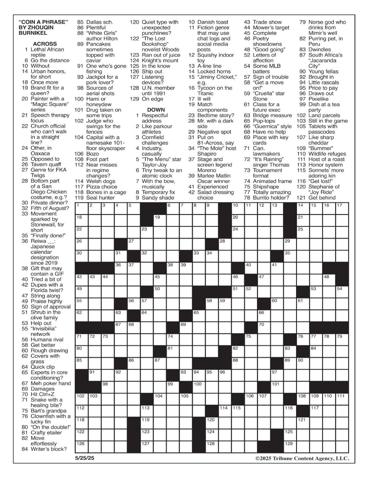 LA Times Crossword May 25 2025 Crosswords Yakimaherald