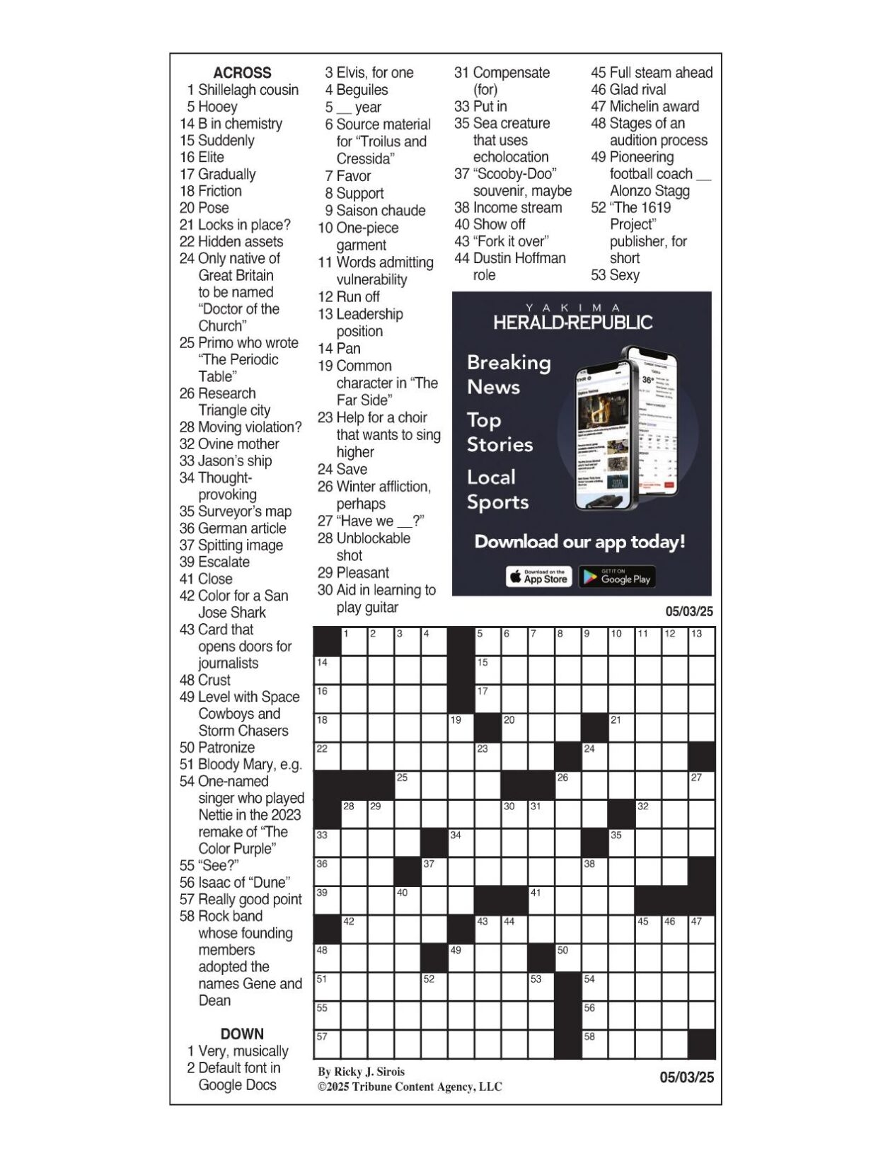 LA Times Crossword May 3 2025 Crosswords Yakimaherald