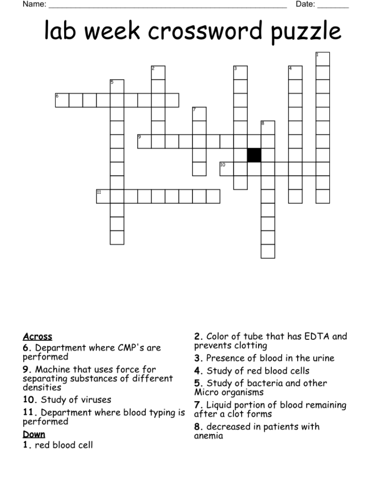 Lab Week Crossword Puzzle WordMint