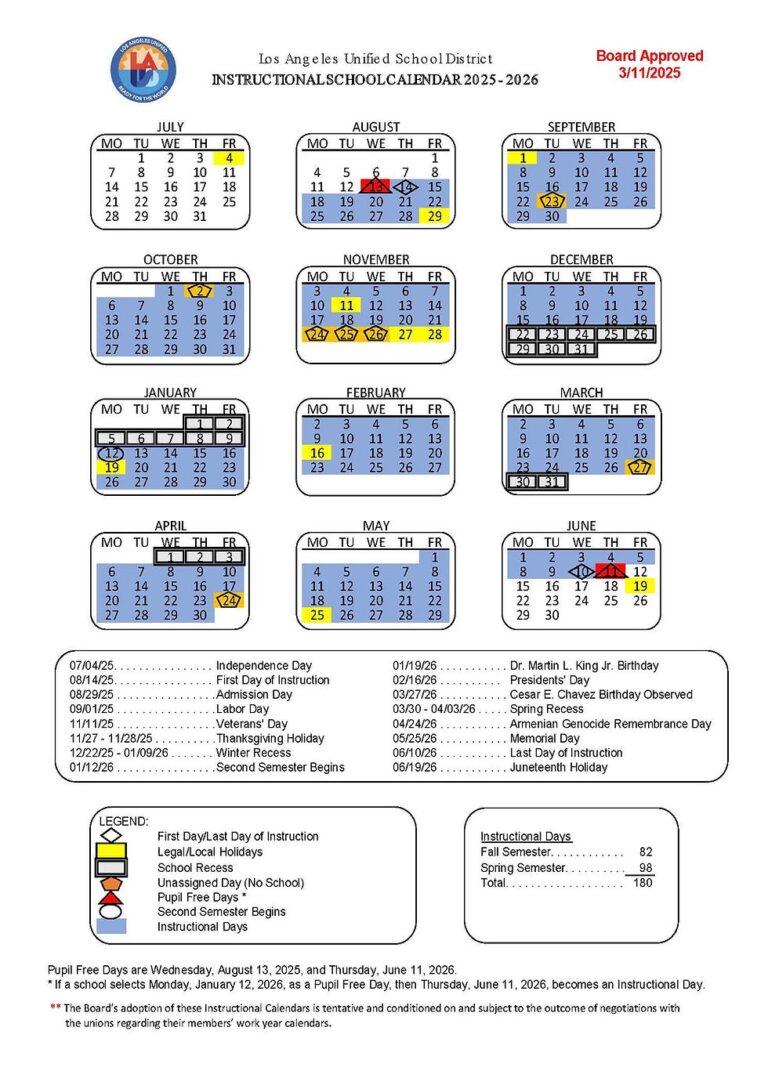 LAUSD Approved Calendar For The 2025 2026 School Year FUN WITH KIDS IN LA