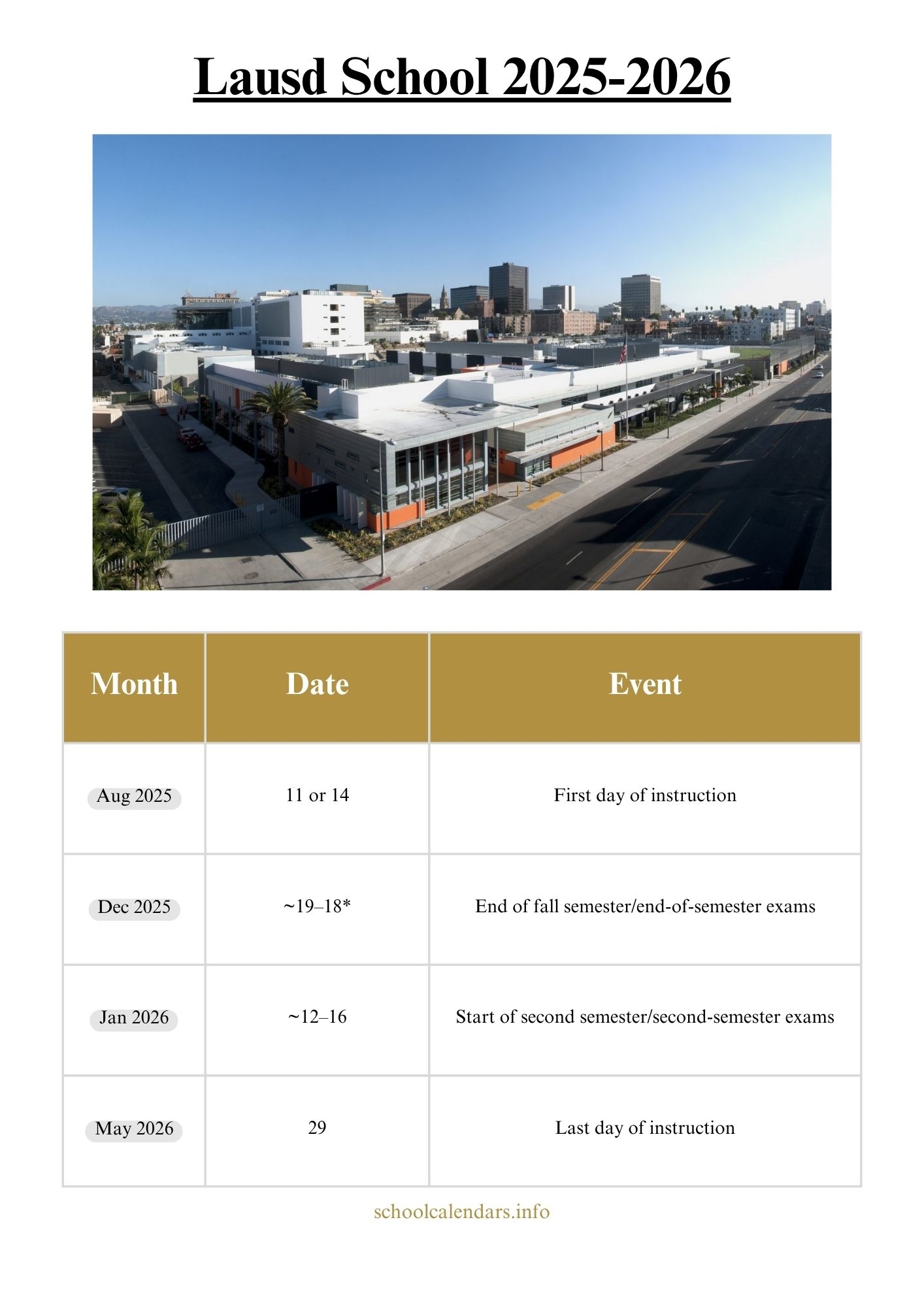 Lausd School Calendar 2025 2026 Holidays 