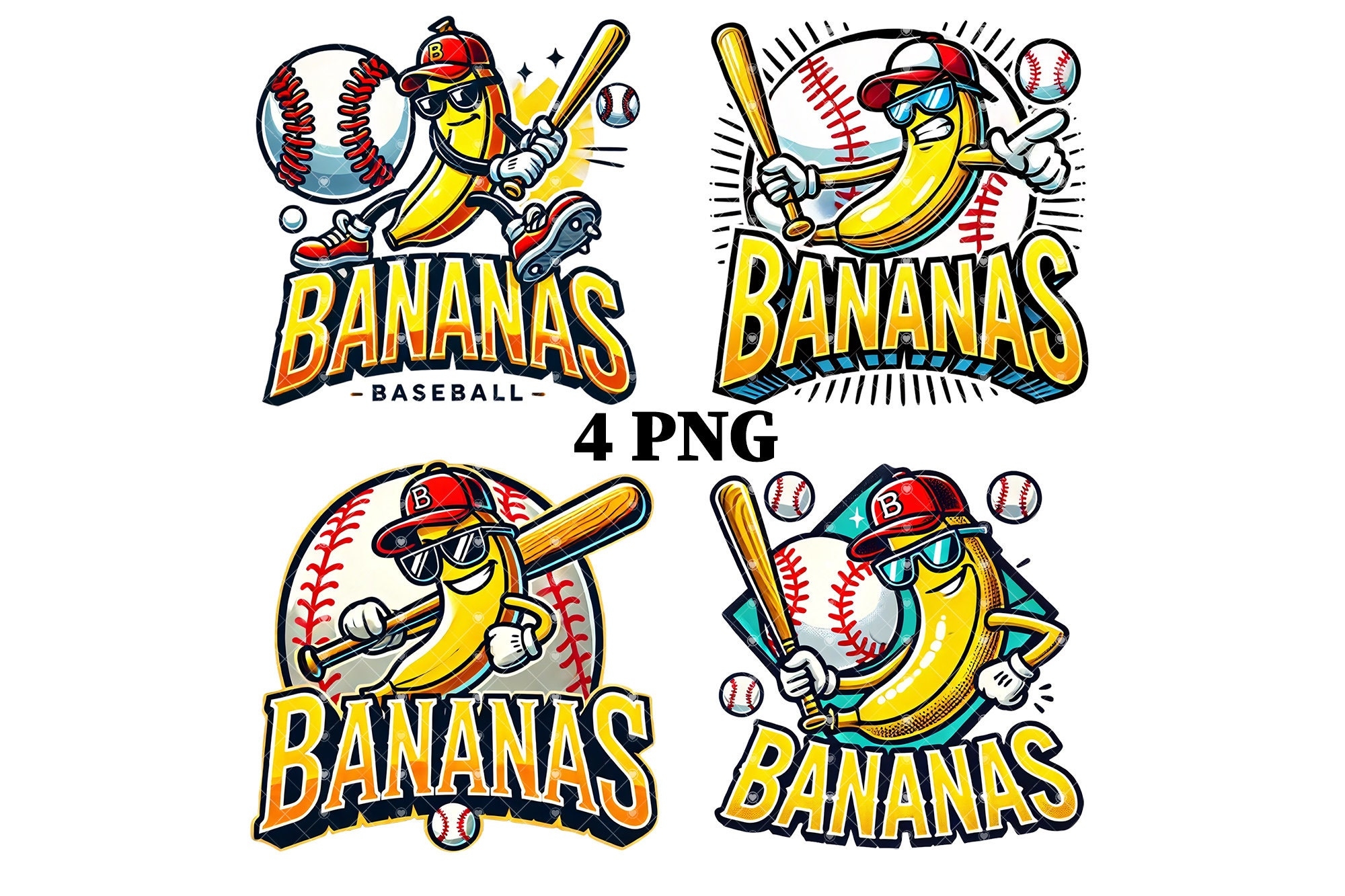 Let s Go Bananas Baseball PNG Bundle Sports Team Mascot Funny Banana Playing Baseball Sublimation Digital Download Printable Shirt Apparel Etsy