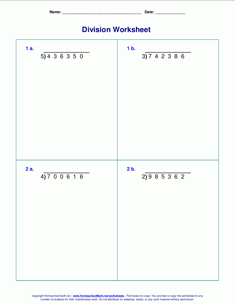 6th grade division worksheets
