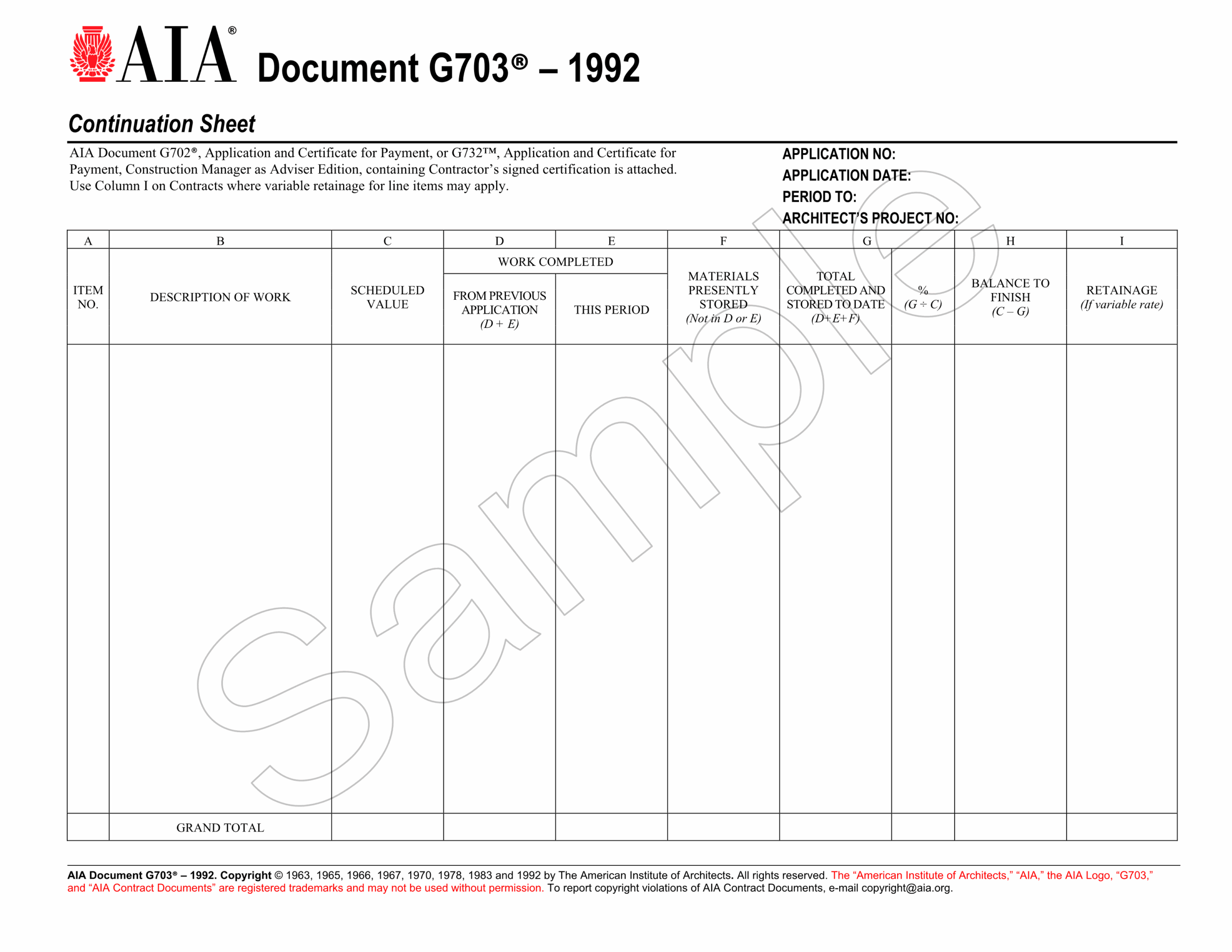 Looking For AIA G703 Payment Application Continuation Sheet Get It Here 