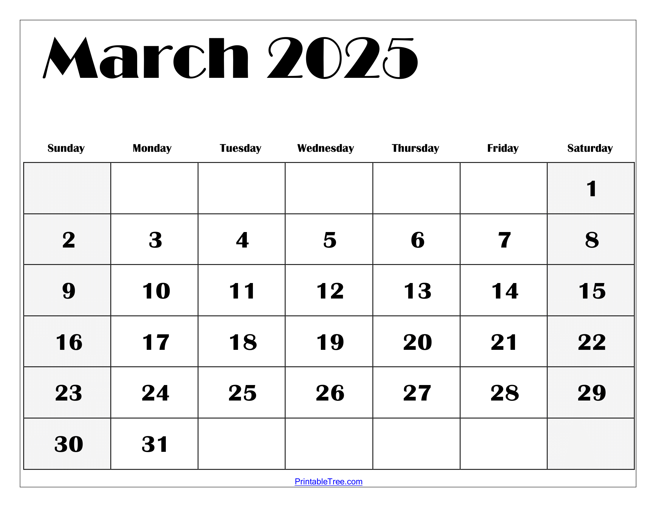 march 2025 printable blank calendar