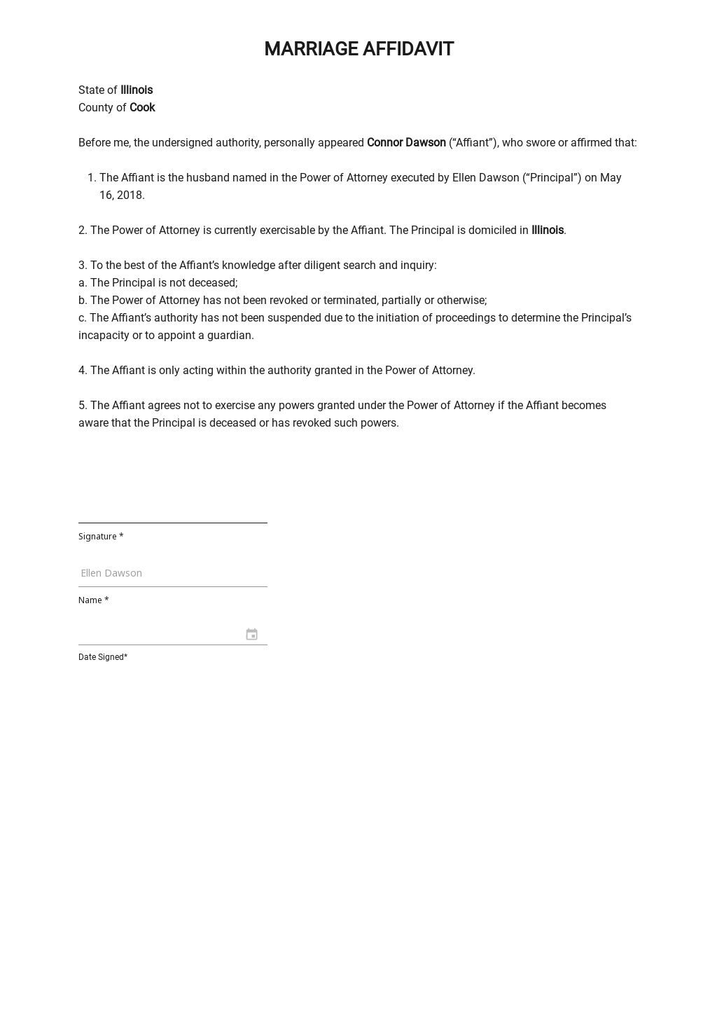 Marriage Affidavit Sample Template In Word Google Docs Download Template