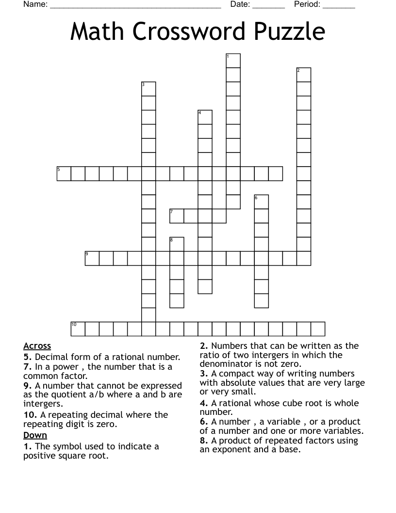 Math Crossword Puzzle WordMint Math Crossword Puzzle WordMint