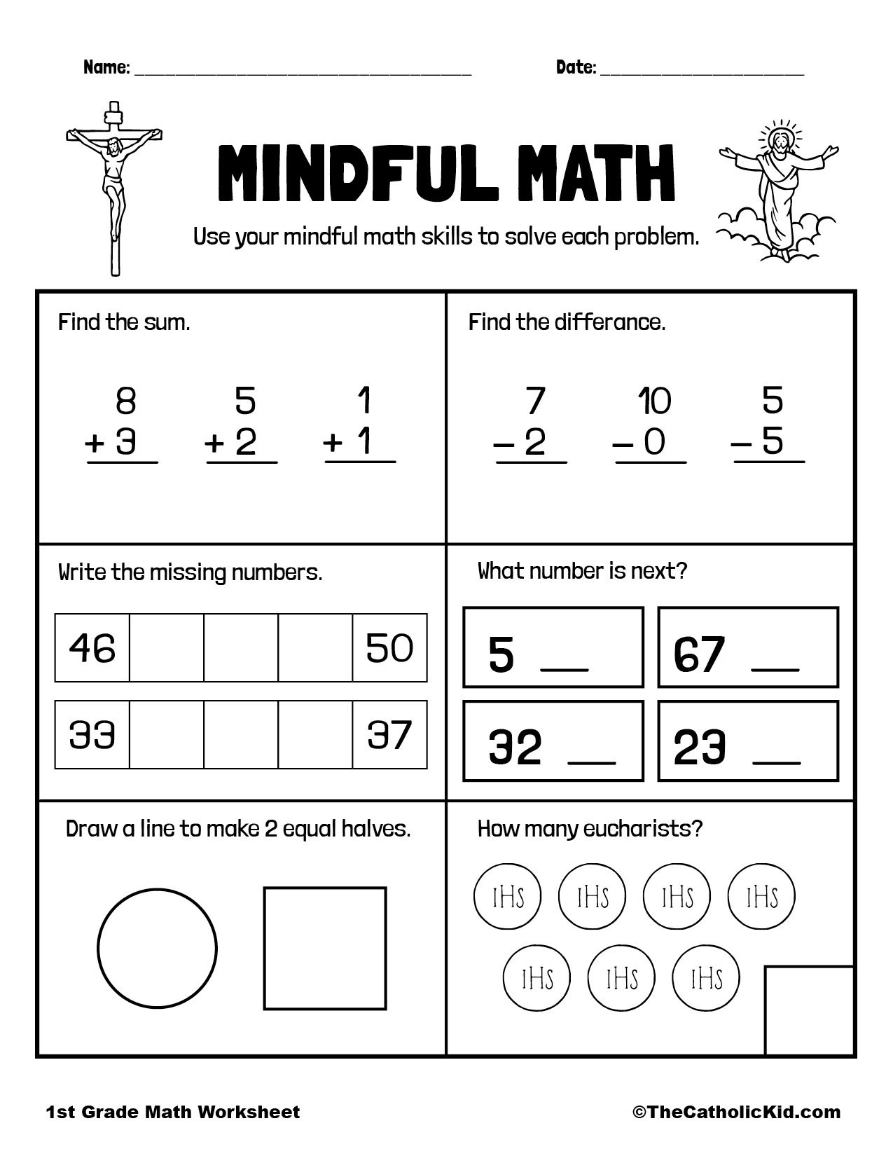 Math Review Page 1st Grade Math Worksheet Catholic TheCatholicKid