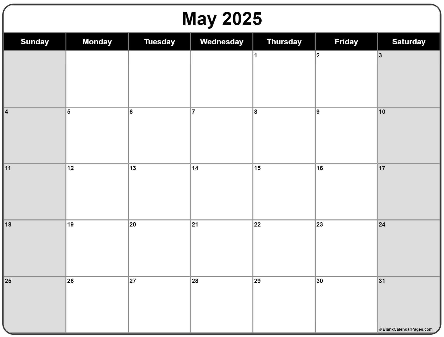 blank 2025 monthly calendar