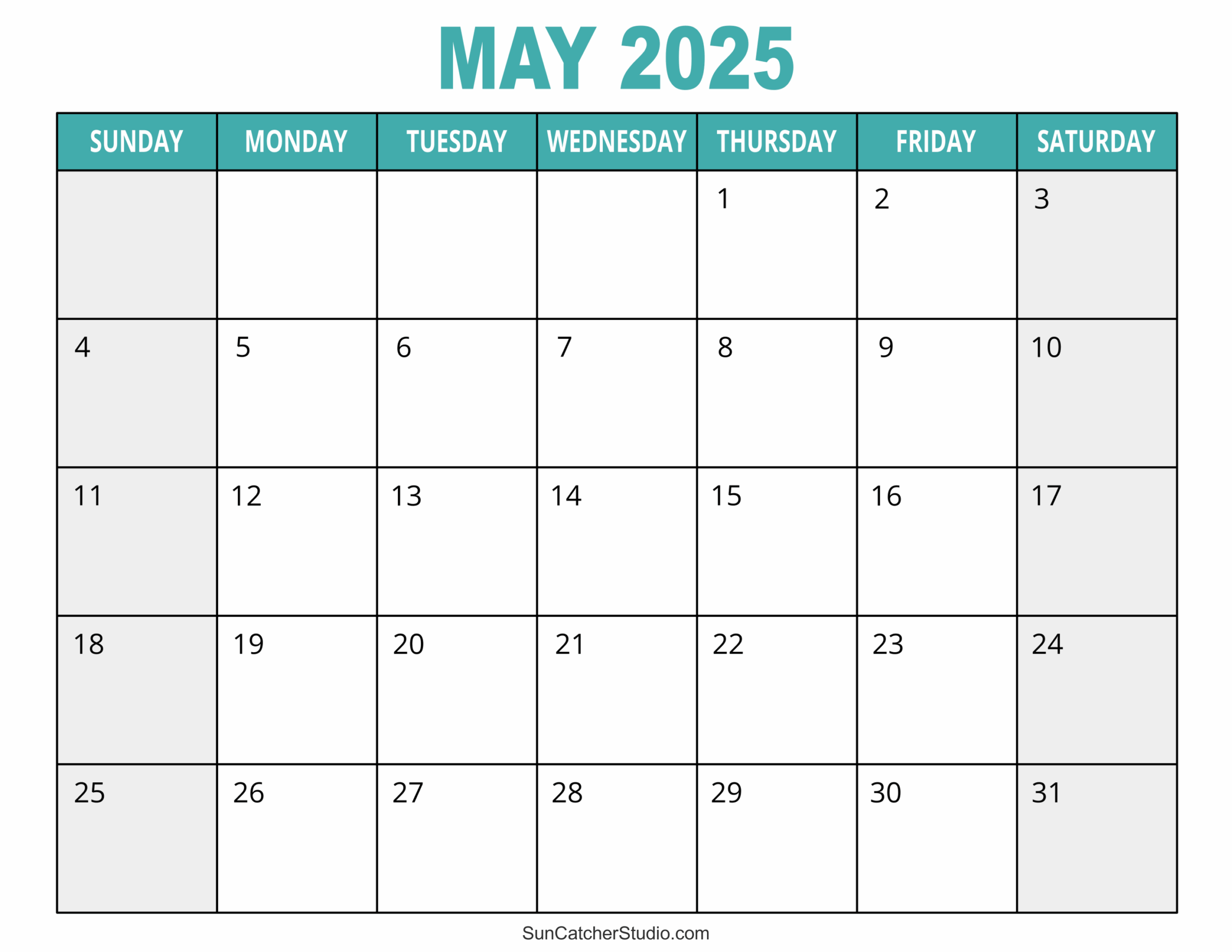 printable monthly calendar 2025