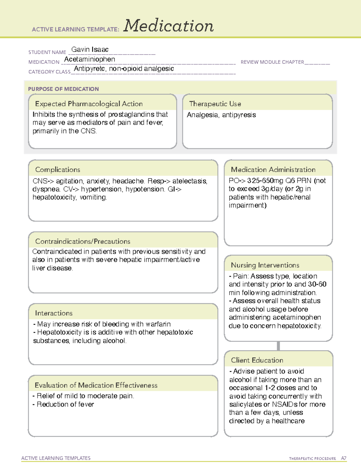 Med Acetaminophen Active Learning Template ACTIVE LEARNING TEMPLATES THERAPEUTIC PROCEDURE A Studocu