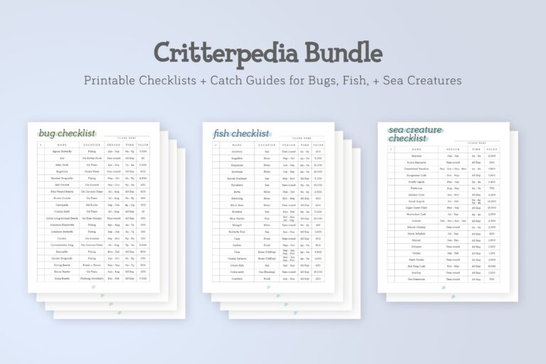 Minimalist ACNH Critterpedia Checklist Catch Guide Bundle Printable Bug Fish Sea Creature Lists Digital Download A4 Goodnotes Etsy Sweden