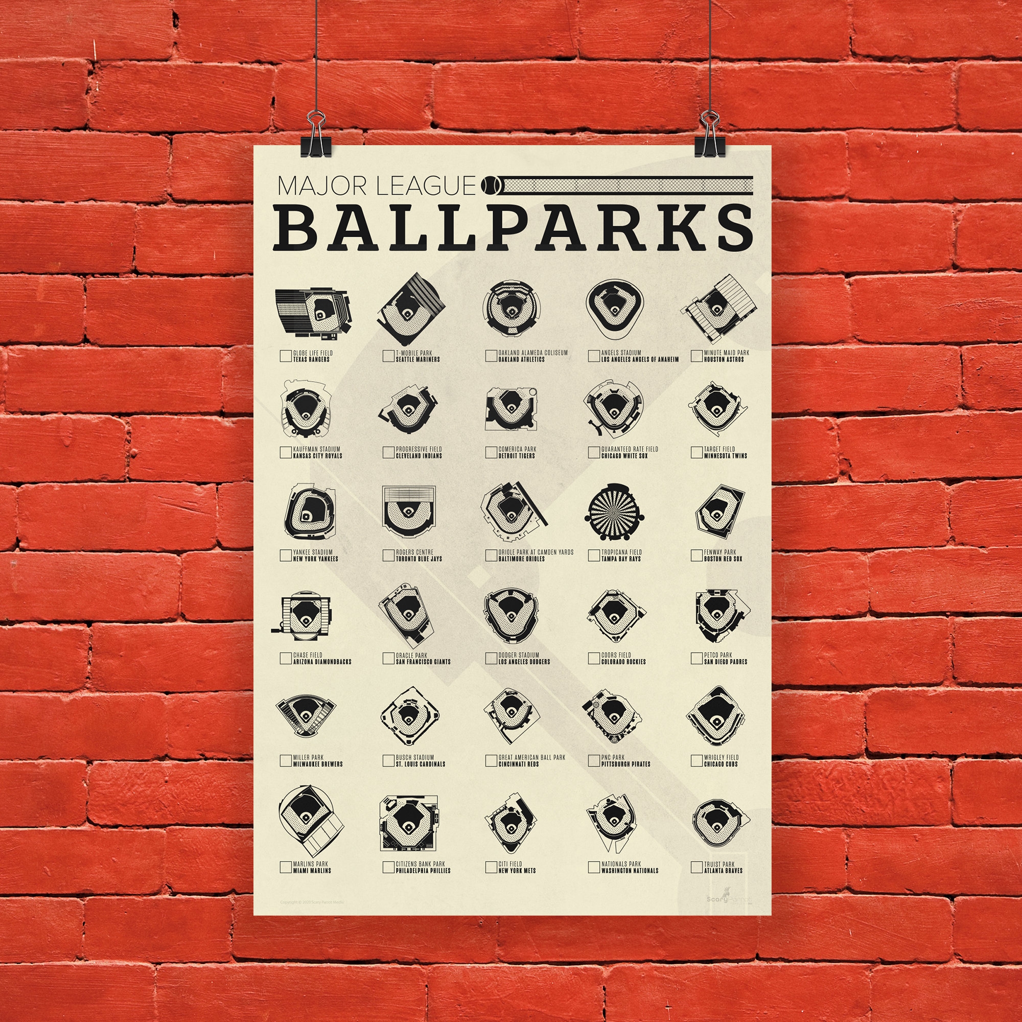 MLB Ballpark Checklist Poster Major League Baseball Stadiums Etsy