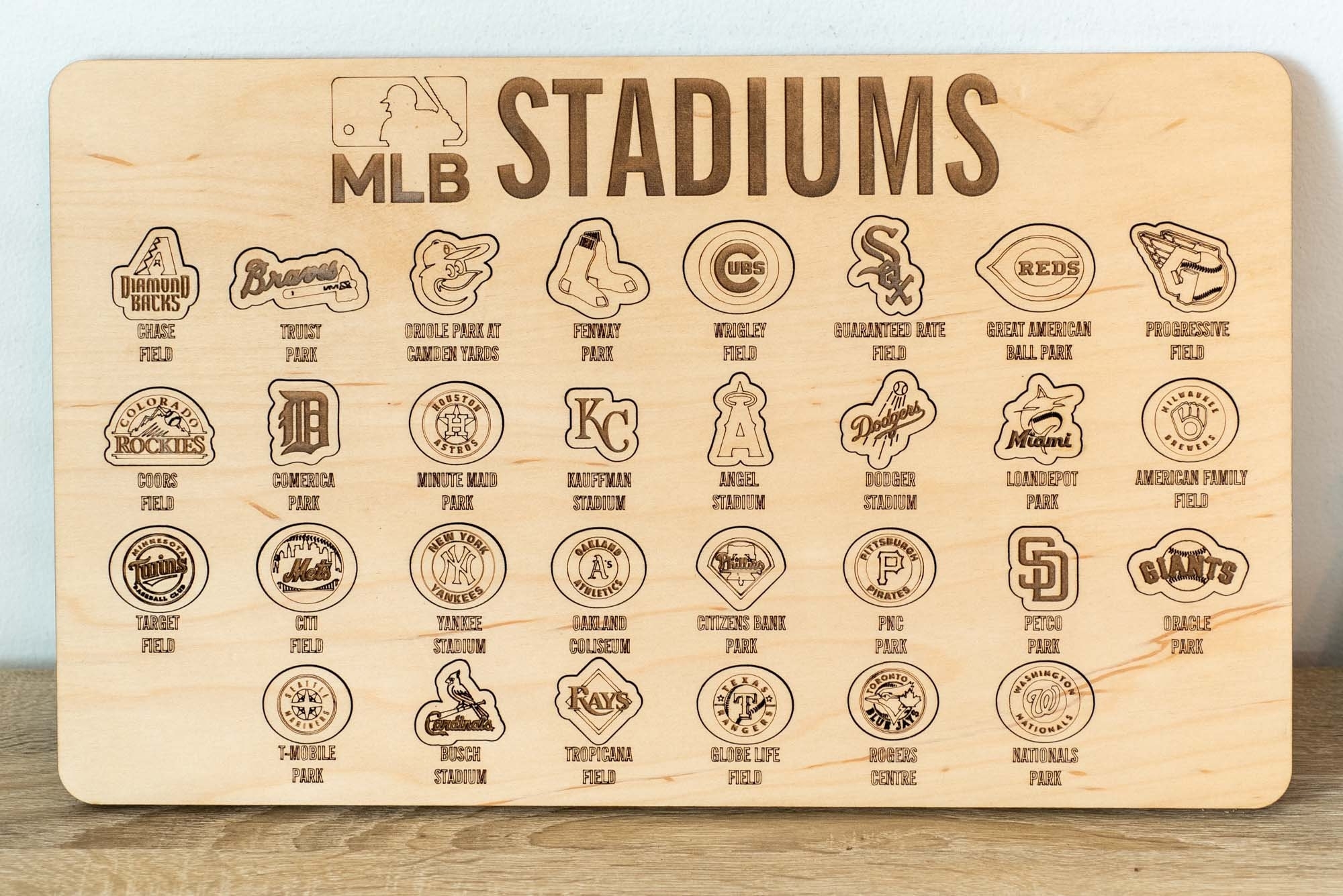 MLB Stadium Tracker Major League Baseball Team And Stadium Board Etsy