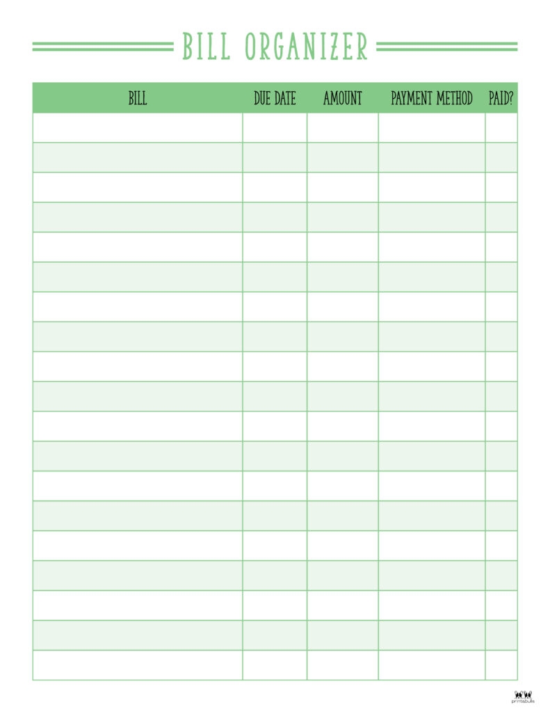 free bill tracker printable
