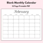Monthly Blank Calendar Printable Calendar Template Horizontal Printable Calendar Pages PDF Printable Instant Download Simple Calendar Etsy