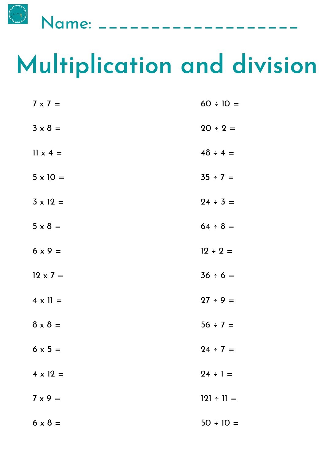 4th grade multiplication and division worksheets