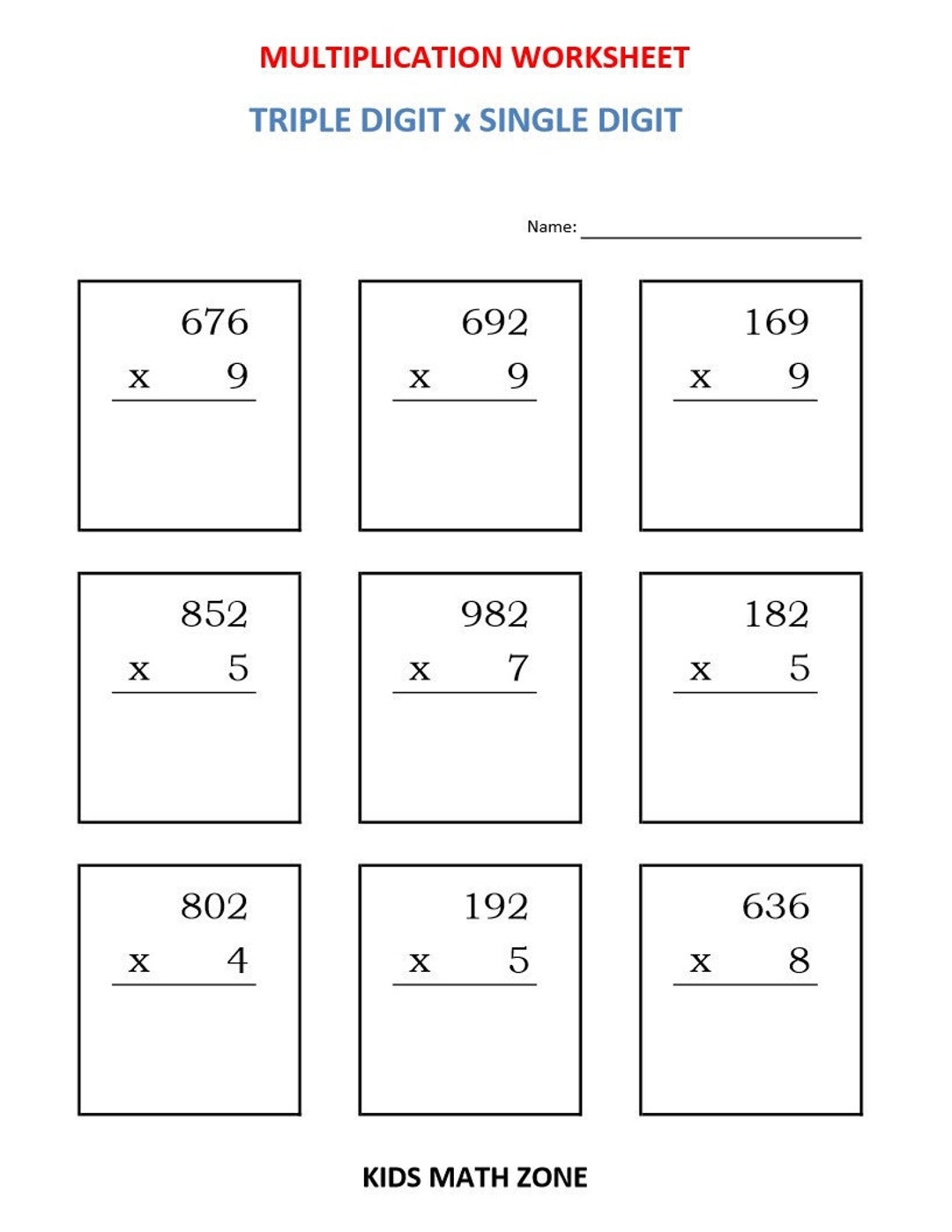 Multiplication Triple Digit X Single Digit 10 Worksheets pdf Year 3 4 5 6 Grade 3 4 5 6 printable Multiply Math Numbers Etsy