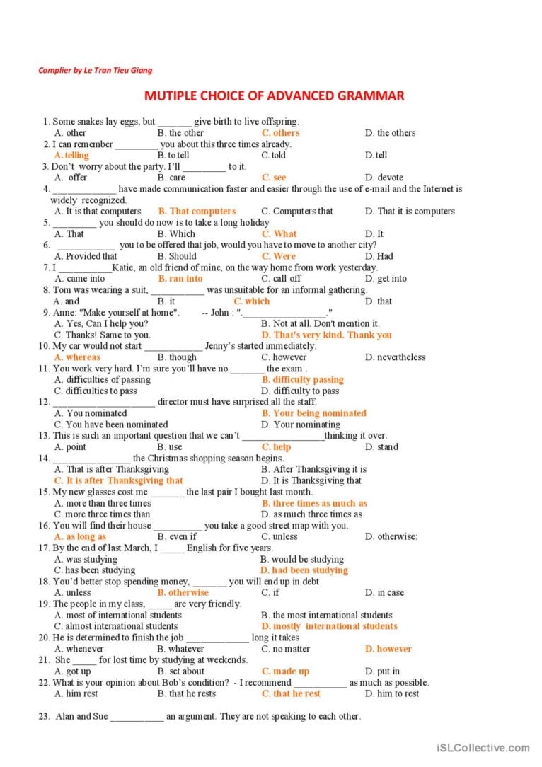 Mutiple Choice Of Advanced Grammar G English ESL Worksheets Pdf Doc Mutiple Choice Of Advanced Grammar G English ESL Worksheets Pdf Doc