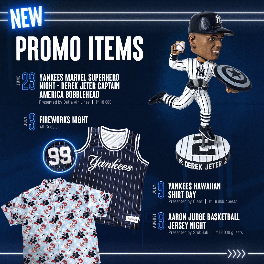 New York Yankees On X We ve Got 8 New Promotions On Deck Including Fireworks Night Aaron Judge Basketball Jersey Night Harry Potter Day Roger Maris Bobblehead Day Part