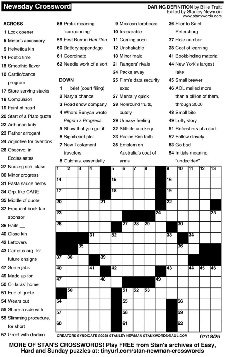Newsday Crossword Puzzle Creators Syndicate