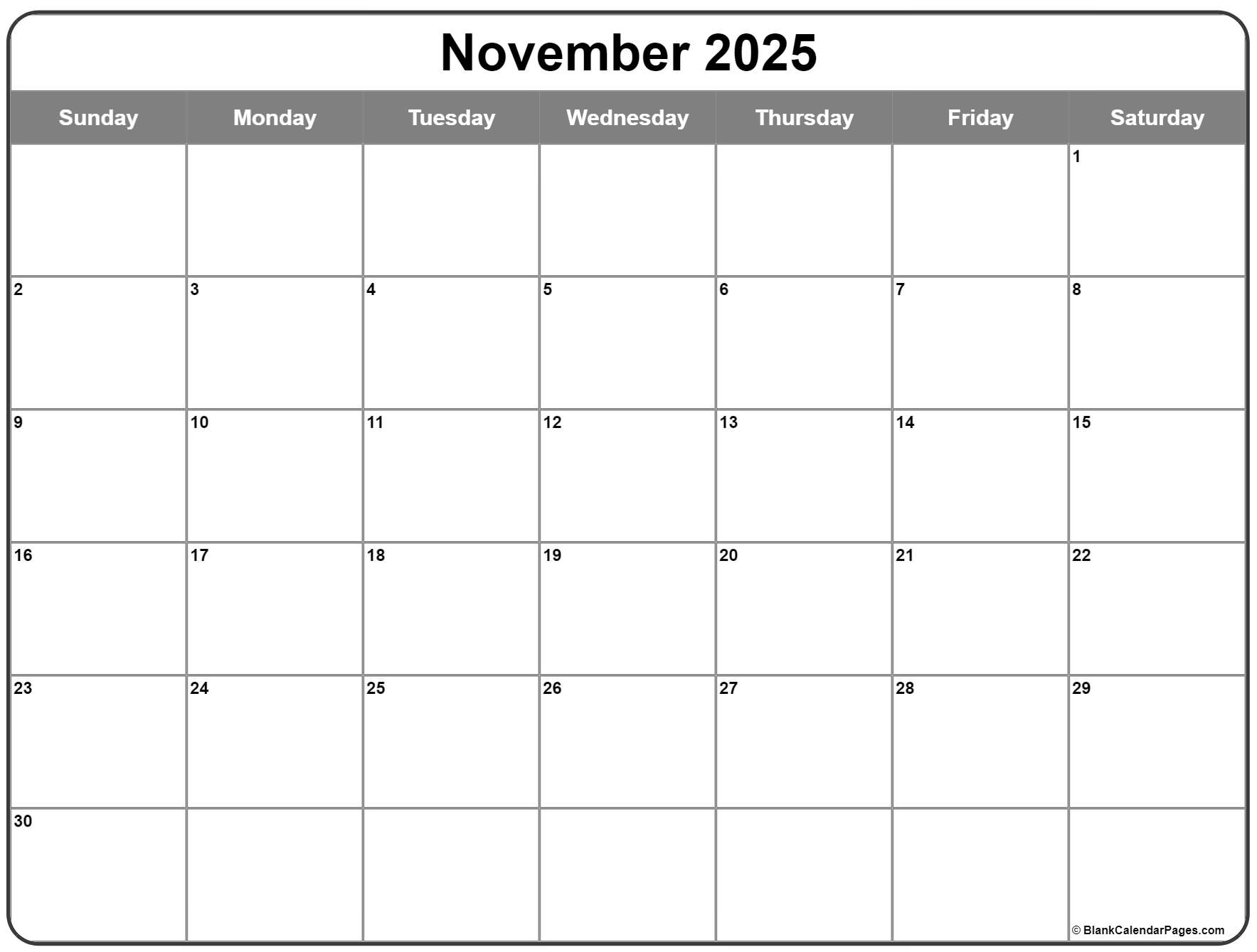 november 2025 printable blank calendar