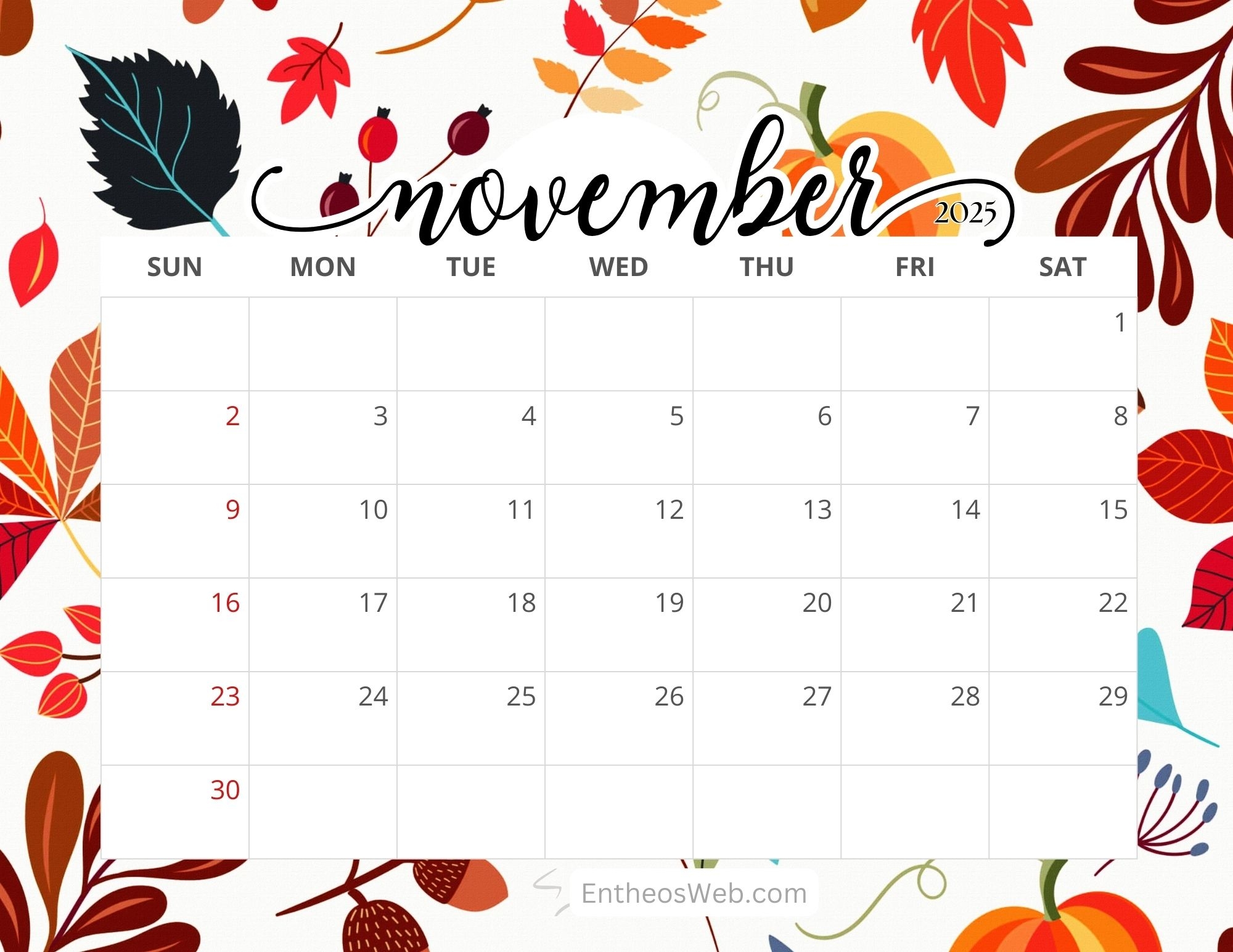 blank november 2025 calendar printable