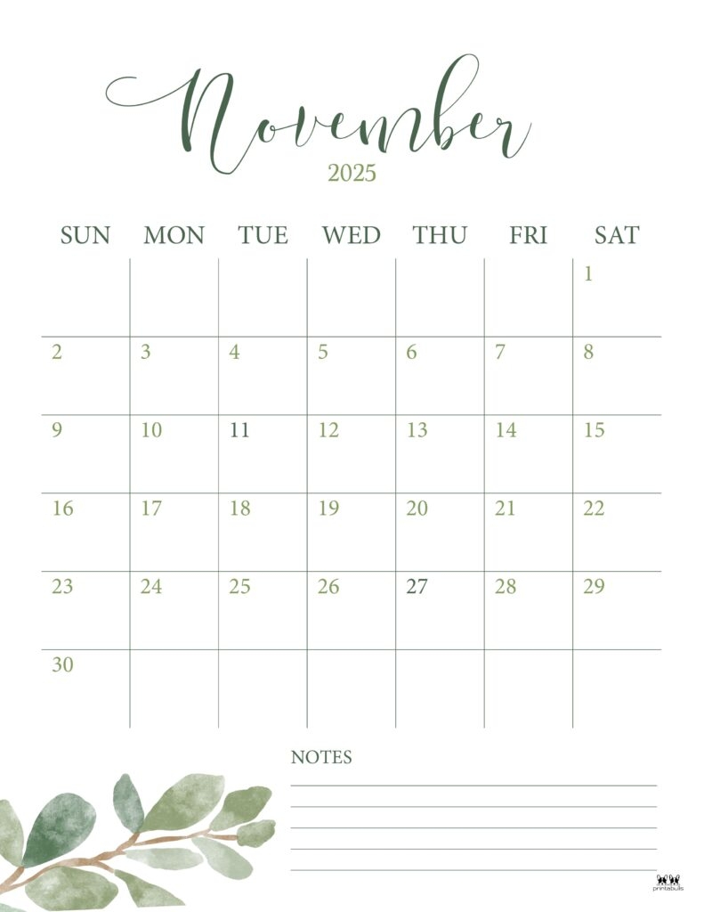 November 2025 Calendars 107 FREE Printables Printabulls