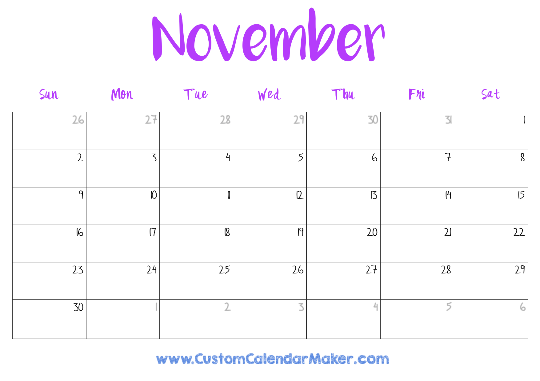 blank calendar template november 2025